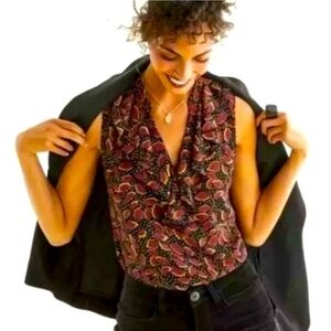 Cabi Style 4071 Study Top Multicolor Floral V-Neck Ruffle Sleeveless Size XS